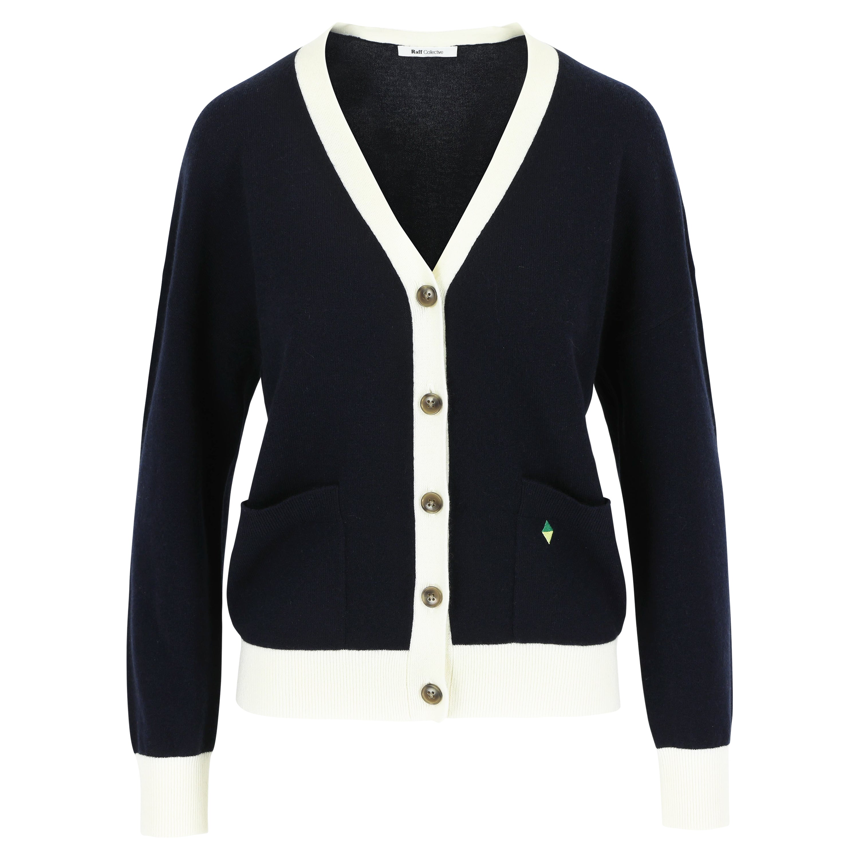 Minou Bicolour Cashmere Wool Cardigan Navy/White