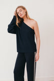 Joey Merino Cashmere One Shoulder Sweater Navy