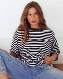 Striped T Shirt Cotton Cashmere Navy/White