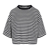 Shorty Knitted Top Cotton Cashmere Striped navy & white