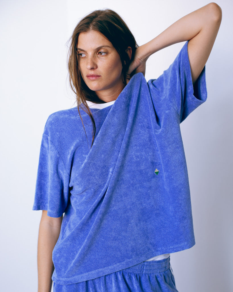 Belle Terry Towelling T-shirt Blue